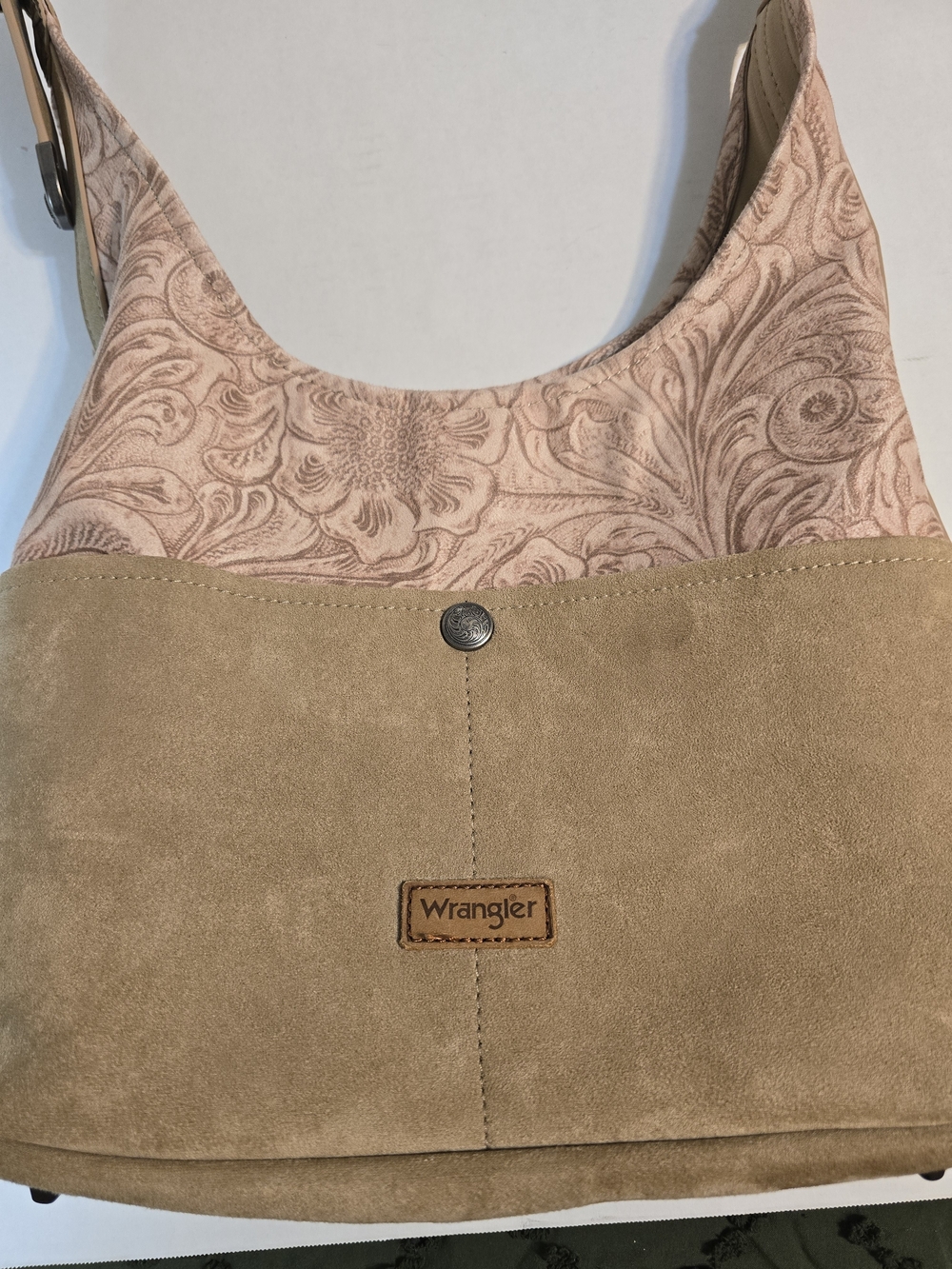 Wrangler Blush Pink and Tan Suede Hobo Bag